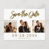 シンプルな結婚式の事前お知らせ 3枚の写真コラージュ ポストカード (正面)