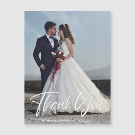 シンプルな結婚式の写真感謝メッセージ マグネットカード (正面)