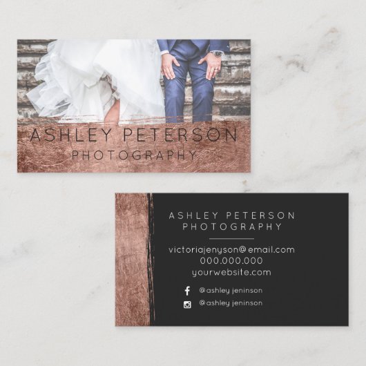 シンプルな結婚式の写真撮影のばら色の金ゴールドブラシストローク 名刺 (正面/裏面)