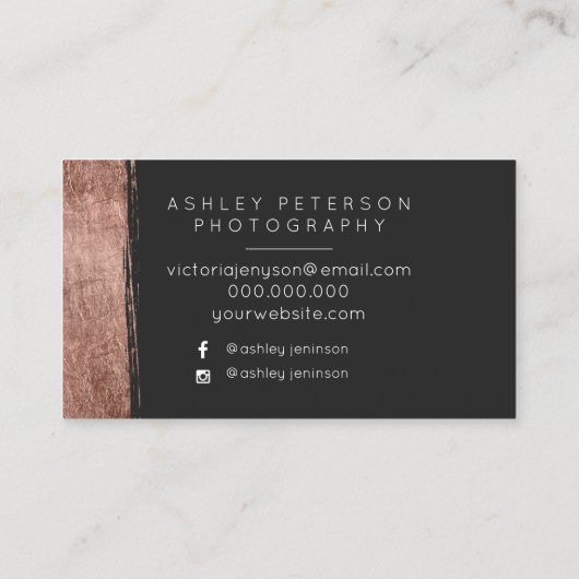 シンプルな結婚式の写真撮影のばら色の金ゴールドブラシストローク 名刺 (裏面)