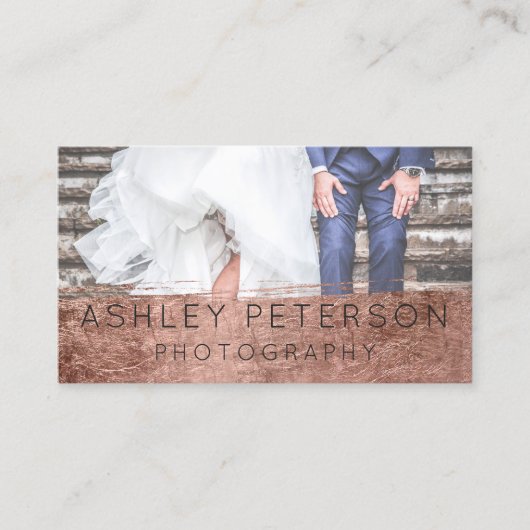 シンプルな結婚式の写真撮影のばら色の金ゴールドブラシストローク 名刺 (正面)