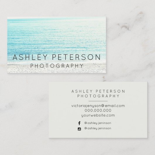 シンプルな結婚式の写真撮影のビーチのタイポグラフィ 名刺 (正面/裏面)