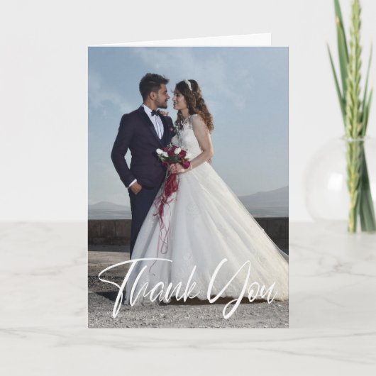 シンプルな結婚式の写真 あなたのメッセージを追加 サンクス カード (正面)