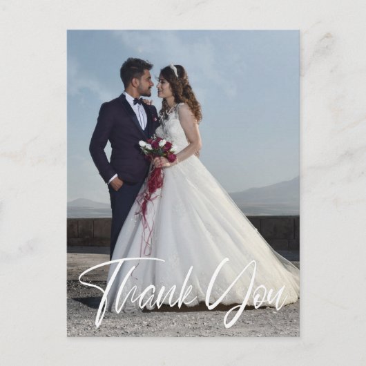 シンプルな結婚式の写真 感謝のメッセージを追加 ありがとう ポストカード (正面)