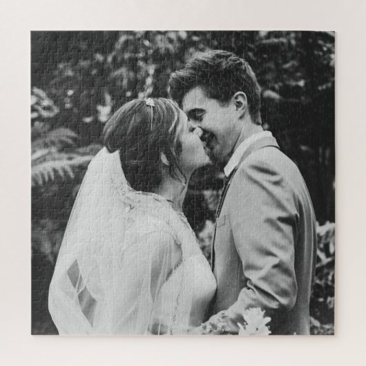 シンプルな結婚式の写真 新婚カップル ジグソーパズル (縦)