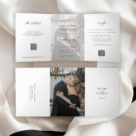 シンプルな結婚式の出欠確認QRコード入りフォトウェディング招待状 三つ折り招待状