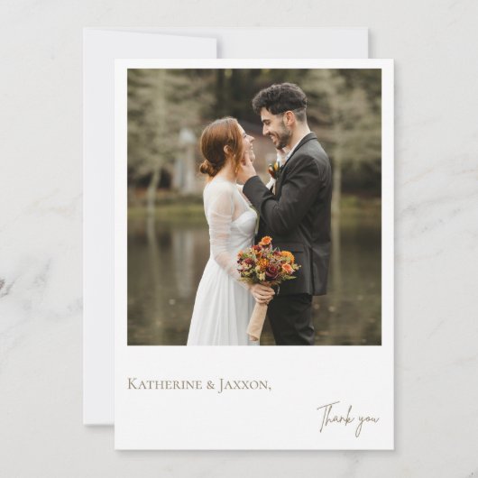 シンプルな結婚式の夫婦写真の御礼 II サンキューカード (正面)