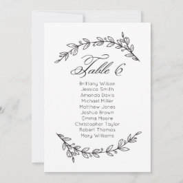 シンプルな結婚式の座席表の花のデザイン。 6人用のテーブルプラン 招待状