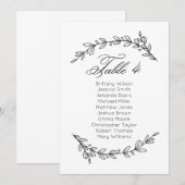 シンプルな結婚式の座席表の花柄。 テーブルプラン4 招待状 (正面/裏面)