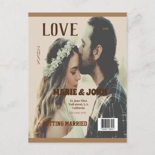 シンプルな結婚式の愛をテーマにしたミニマルな雑誌の表紙 ポストカード