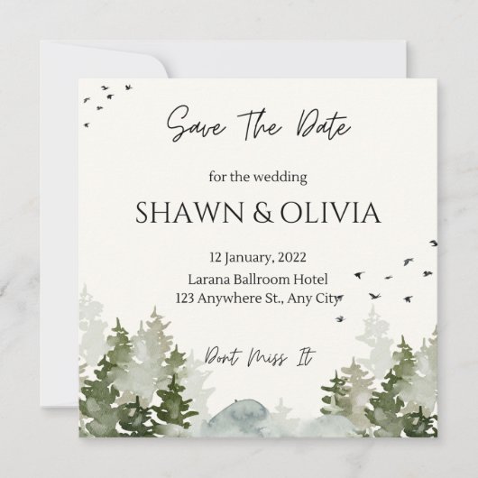 シンプルな結婚式の招待状 Save The Date 招待状 (正面)