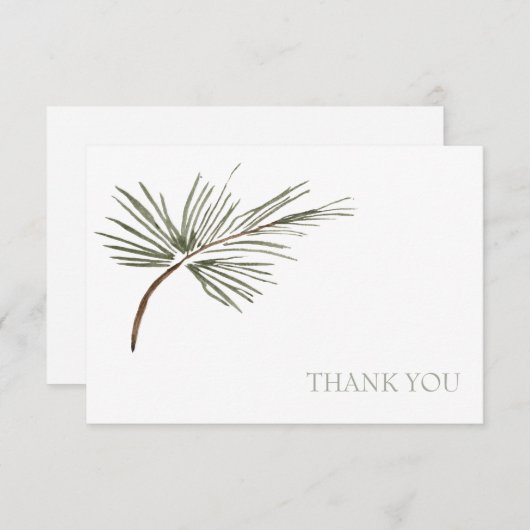 シンプルな結婚式の松の枝カスタム名前感謝 サンキューカード (正面/裏面)