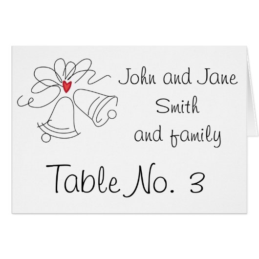 シンプルな結婚式の鐘のカスタムなテーブル数カード (正面横)