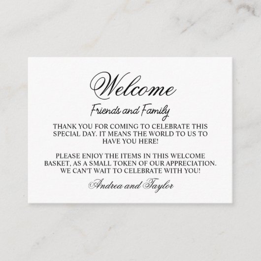 シンプルな結婚式ウェルカムギフトバッグバスケットプレースカード エンクロージャーカード (正面)
