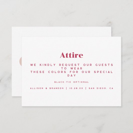 シンプルな結婚式ゲストドレスコードカード エンクロージャーカード (正面/裏面)