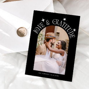 シンプルな結婚式フォト ブラック Love & Gratitude サンキューカード