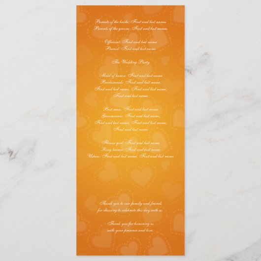 シンプルな結婚式プログラムのタンデムバイクのオレンジ プログラム (裏面)