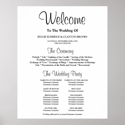 シンプルな結婚式プログラムサイン ポスター (正面)