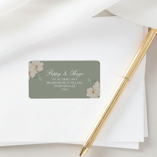 シンプルな結婚式リターンアドレス Sage Green Floral ラベル