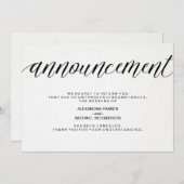 シンプルな結婚式中止のお知らせ 案内状 (正面/裏面)