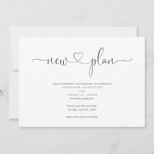 シンプルな結婚式延期のお知らせ 招待状 (正面)