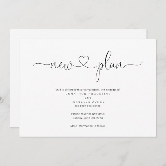 シンプルな結婚式延期のお知らせ 招待状 (正面/裏面)