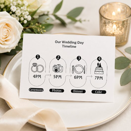 シンプルな結婚式当日タイムライン同封カード エンクロージャーカード