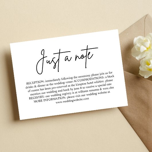 シンプルな結婚式詳細同封カード Just a Note 招待状