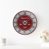 シンプルな結婚指輪 カスタマイズ シルバー アニバーサリー ラージ壁時計 (ホーム)