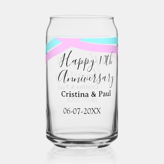 シンプルな結婚記念日おめでとう10周年記念 名前入り ガラス缶 (正面)
