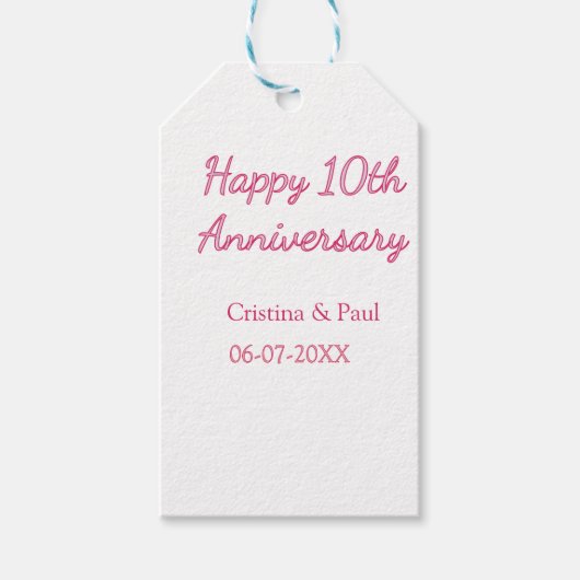 シンプルな結婚記念日おめでとう10周年記念 名前入り ギフトタグ (正面)
