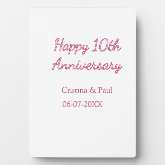シンプルな結婚記念日おめでとう10周年記念 名前入り フォトプラーク (正面)