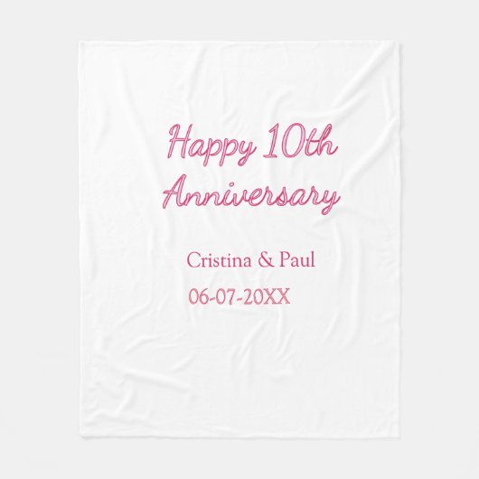 シンプルな結婚記念日おめでとう10周年記念 名前入り フリースブランケット (正面)