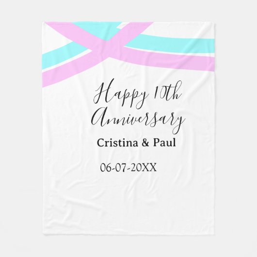 シンプルな結婚記念日おめでとう10周年記念 名前入り フリースブランケット (正面)