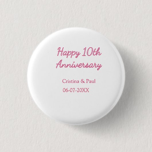 シンプルな結婚記念日おめでとう10周年記念 名前入り 缶バッジ (正面)