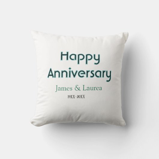 シンプルな結婚記念日の名前の日付の年 ハッピー クッション (正面)