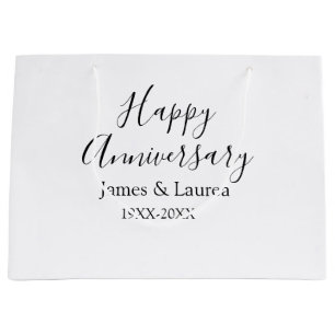 シンプルな結婚記念日の名前の日付の年 ラージペーパーバッグ
