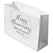 シンプルな結婚記念日の名前の日付の年 ラージペーパーバッグ (裏面アングル)
