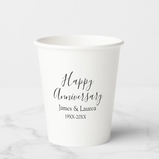 シンプルな結婚記念日の名前の日付の年 紙コップ (正面)