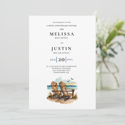 シンプルな結婚記念日ビーチチェア 招待状 (スタンド正面)