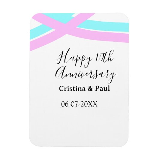 シンプルな結婚記念日 名前 10周年おめでとう マグネット (縦)