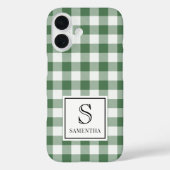 シンプルな緑と白のチェック柄 黒のモノグラムと名前 Case-Mate iPhoneケース (裏面)