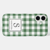 シンプルな緑と白のチェック柄 黒のモノグラムと名前 Case-Mate iPhoneケース (裏面 (横))