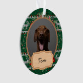 シンプルな緑のクリスマスホリデー カスタム犬写真 オーナメント (正面)