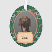 シンプルな緑のクリスマスホリデー カスタム犬写真 オーナメント (正面)