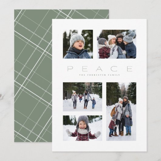 シンプルな緑のクリスマス5枚の写真コラージュ シーズンカード (正面/裏面)