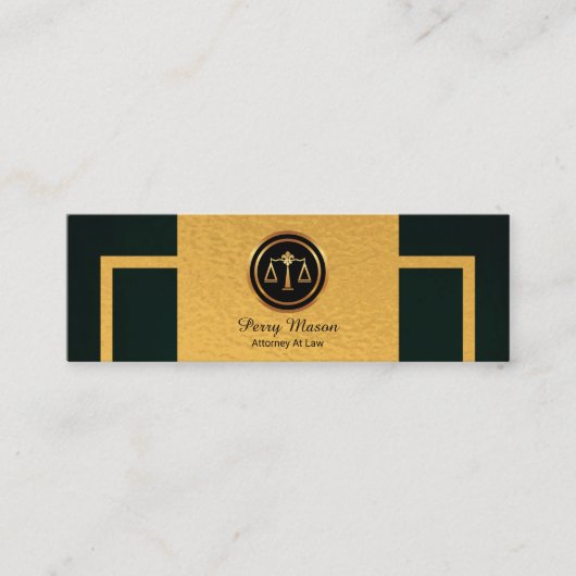 シンプルな緑のグランジな縦の金ゴールドのボーダー弁護士 スキニー名刺 (正面)