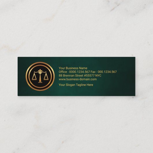 シンプルな緑のグランジな縦の金ゴールドのボーダー弁護士 スキニー名刺 (裏面)