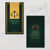 シンプルな緑のグランジな縦の金ゴールドのボーダー弁護士 名刺 (正面/裏面)