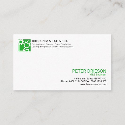 シンプルな緑のダイヤルのパワープラグの電気技師 名刺 (正面)